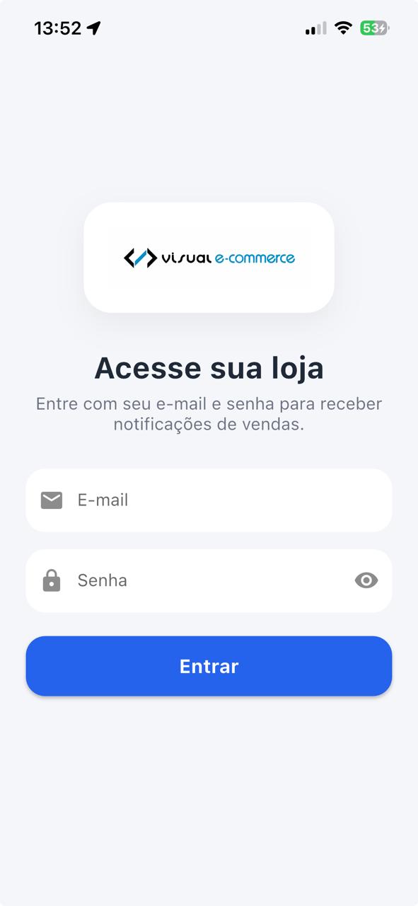 Tela de login do aplicativo Visual Lojista com acesso seguro