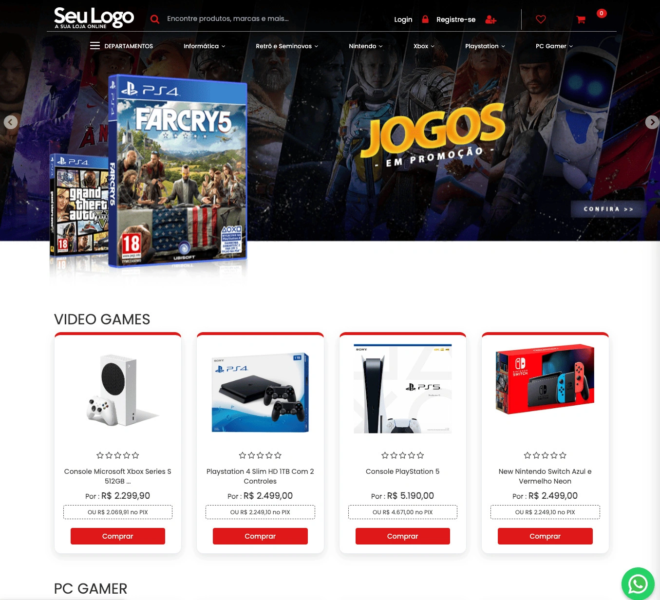 Template de loja virtual para jogos e consoles – Visual E-commerce