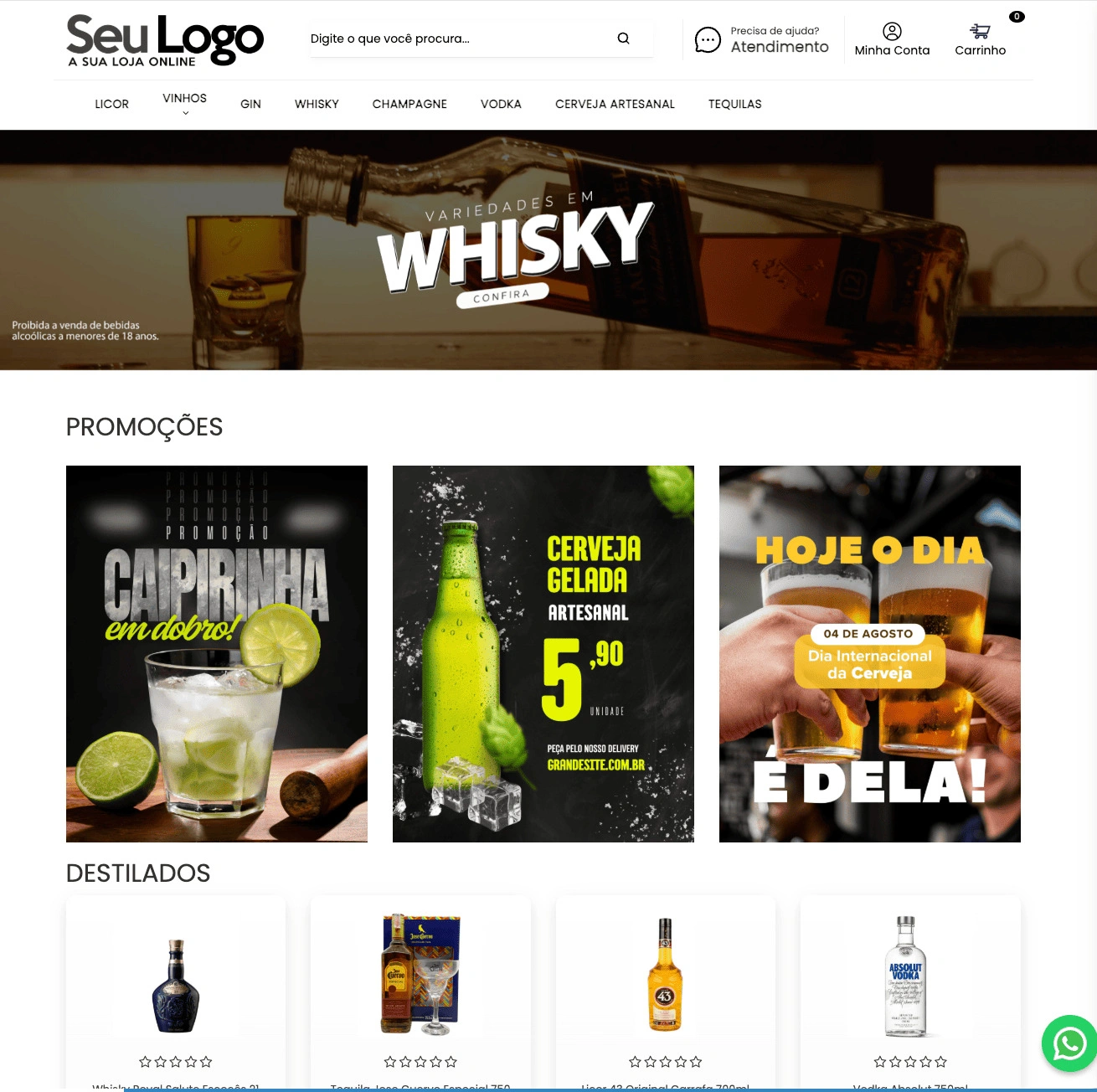 Template de loja virtual para bebidas – Visual E-commerce