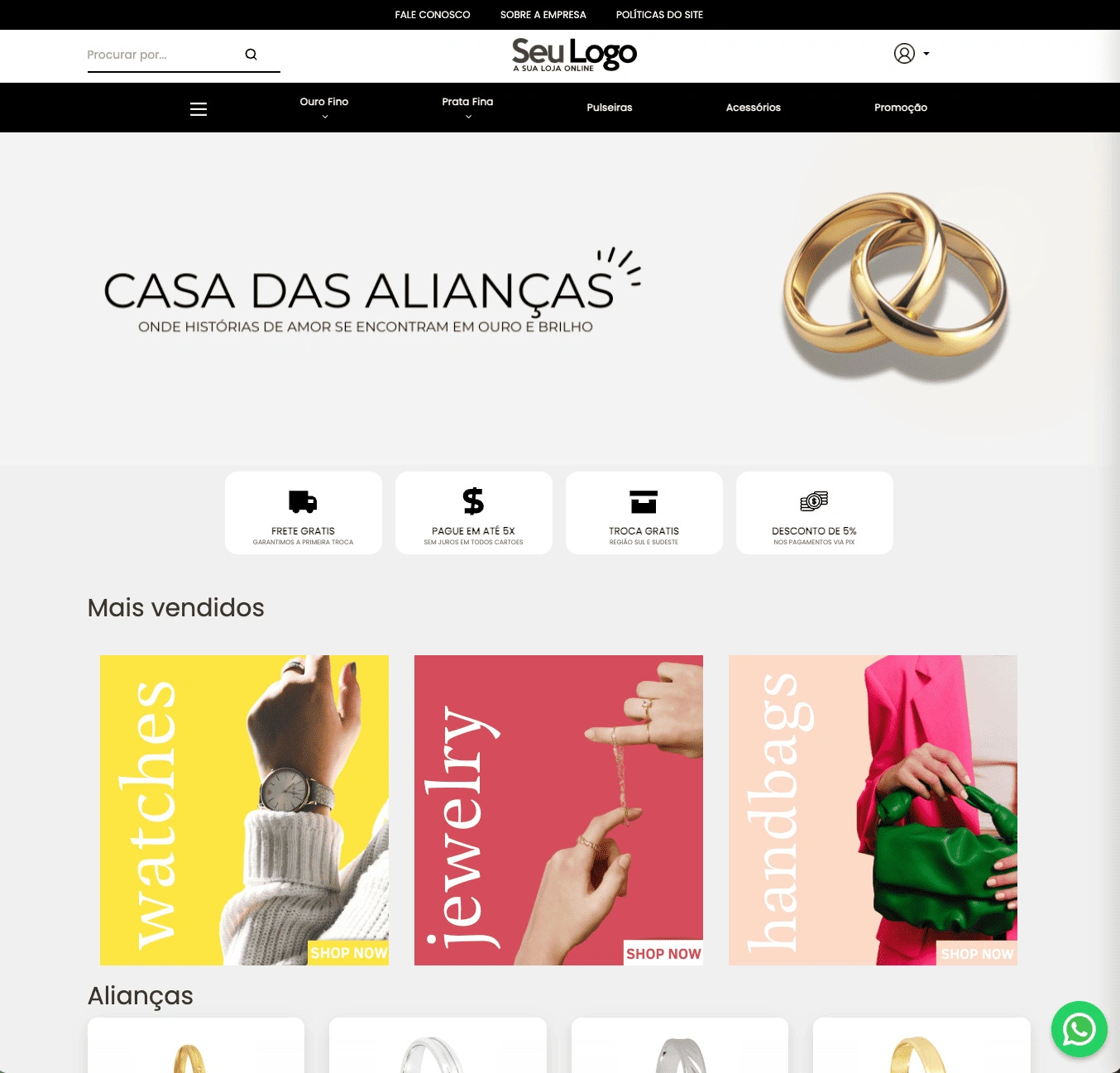 Template de loja virtual para joias e bijouterias – Visual E-commerce