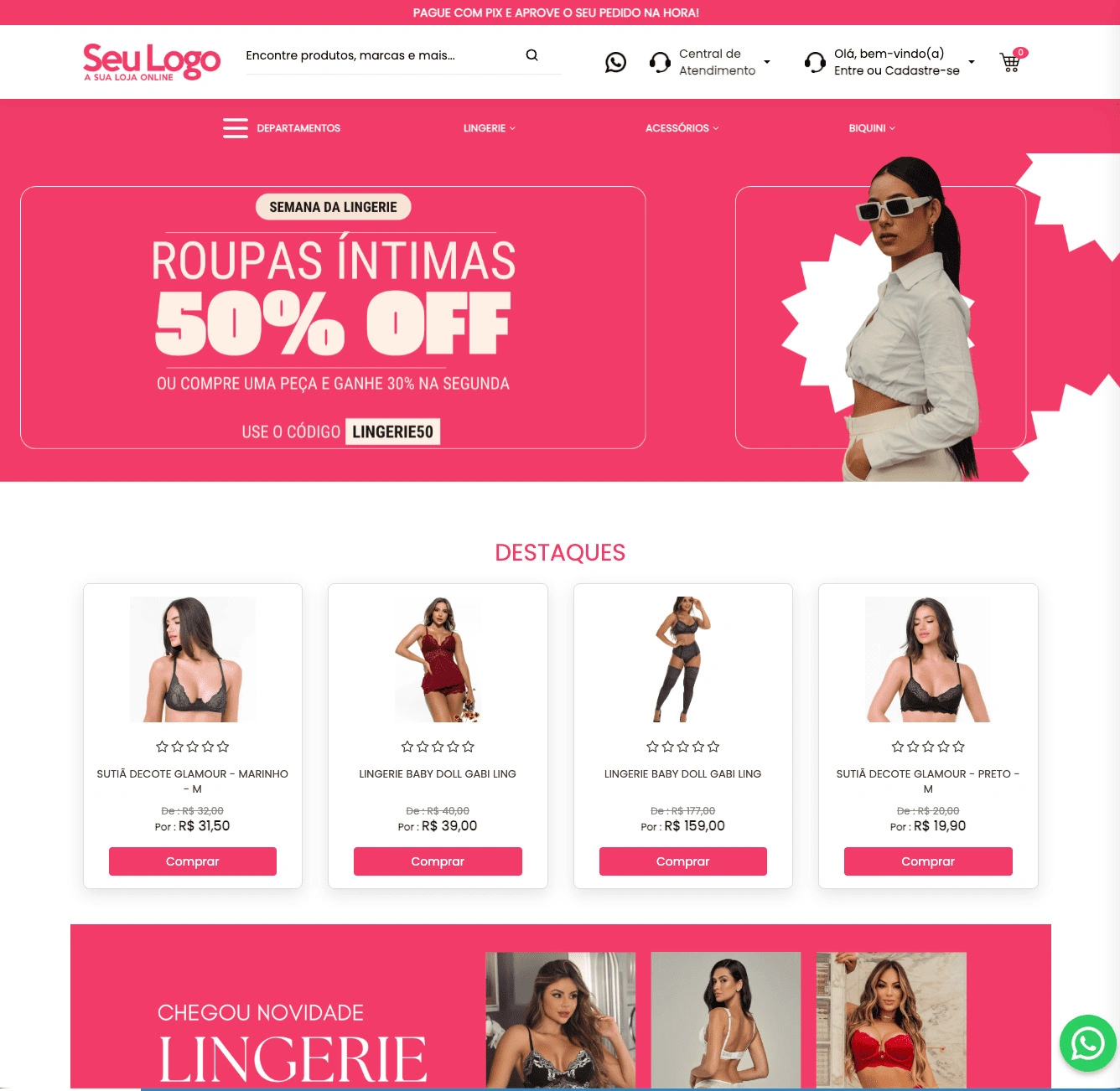 Template de loja virtual para moda íntima – Visual E-commerce