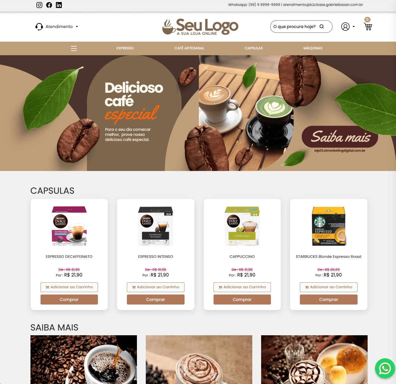 Template de loja virtual para cafeteria – Visual E-commerce