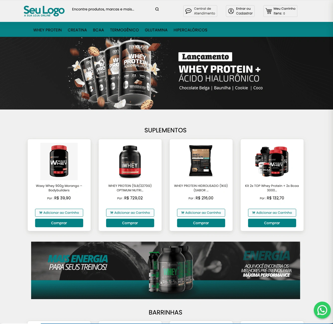 Template de loja virtual para suplementos – Visual E-commerce