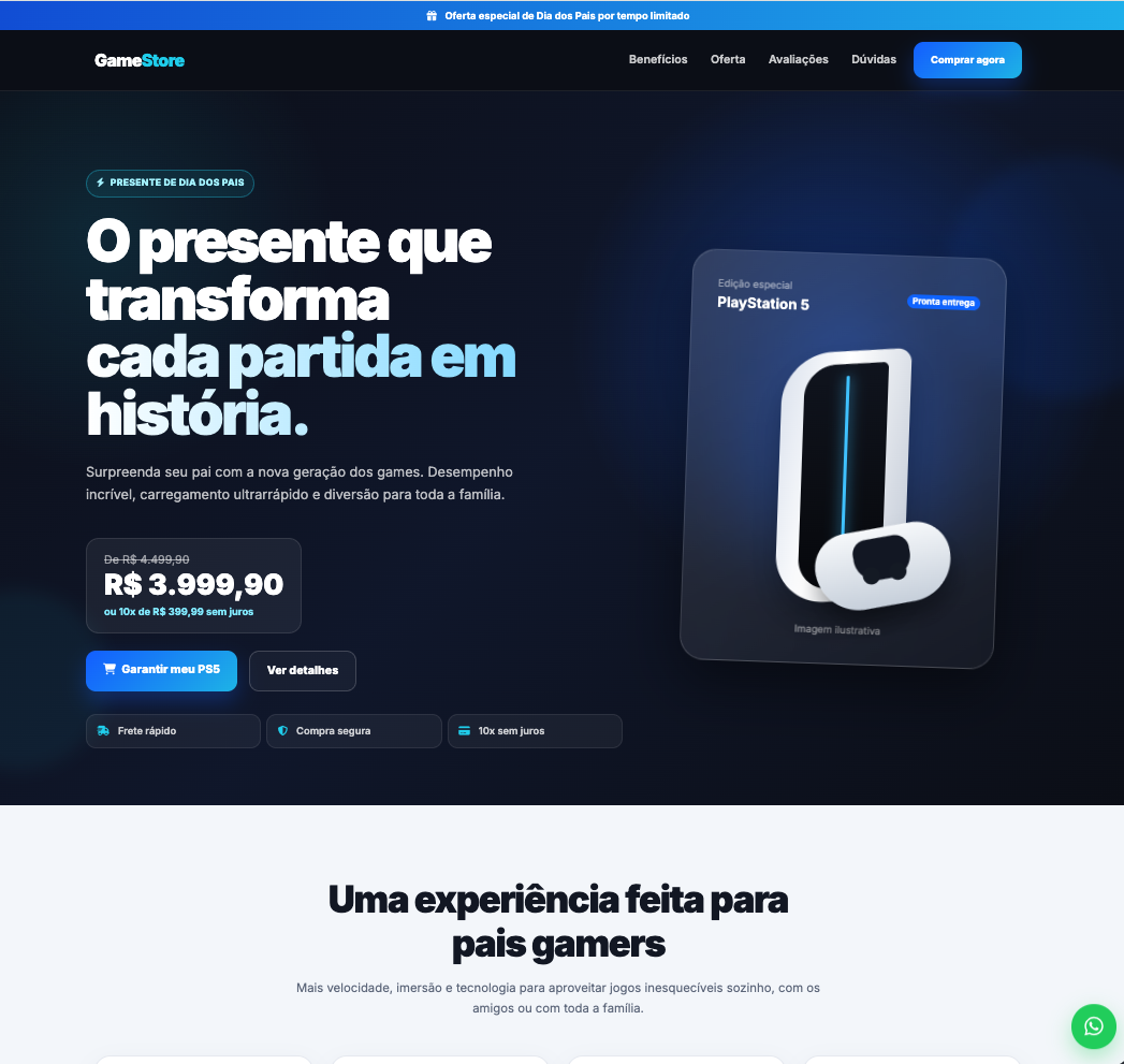 Landing Page de produto para Dia dos Pais criada pela plataforma Visual E-commerce
