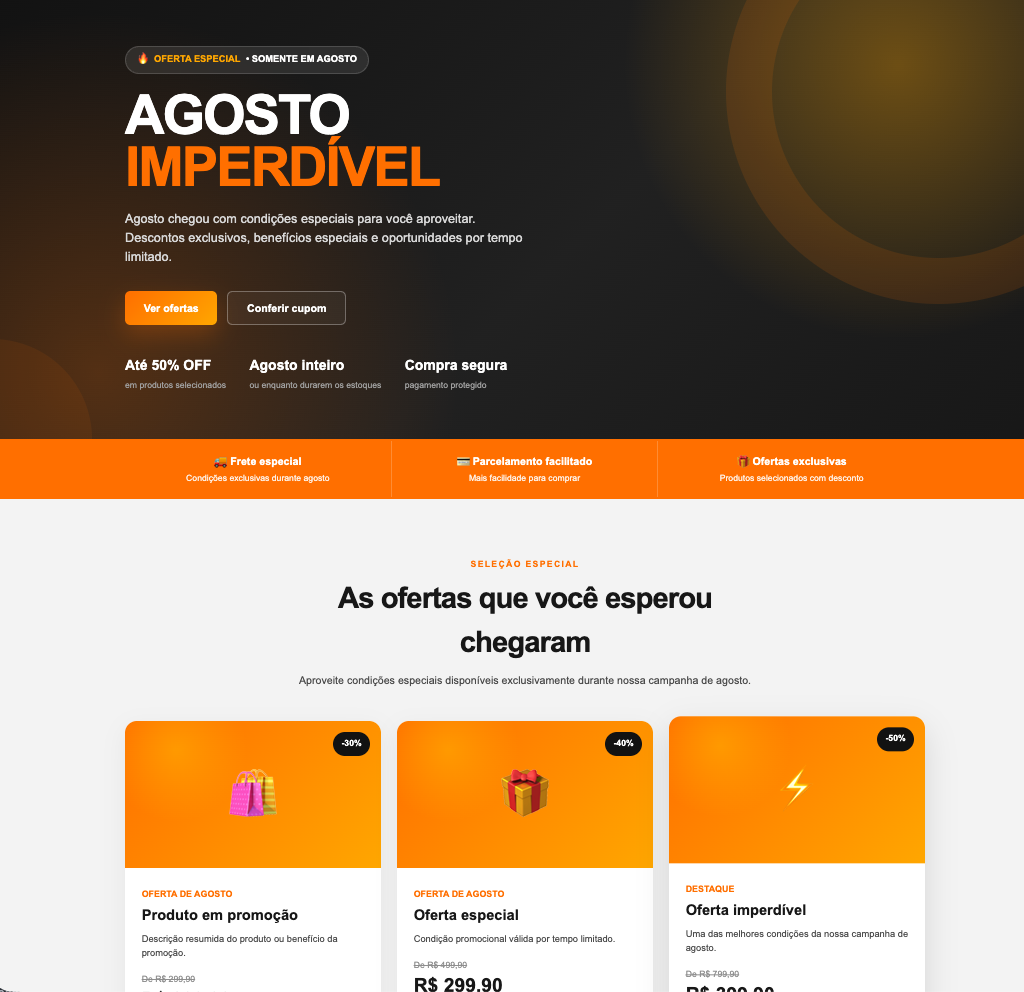 Landing Page promocional de campanha sazonal criada pela plataforma Visual E-commerce
